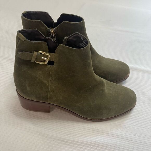 Cole Haan Haidyn Dark Olive Green Suede Ankle Boots Size 7B - Picture 1 of 9